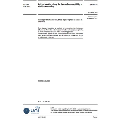 UNI 11734 Method for determining the fish-scale susceptibility in steel for enamelling